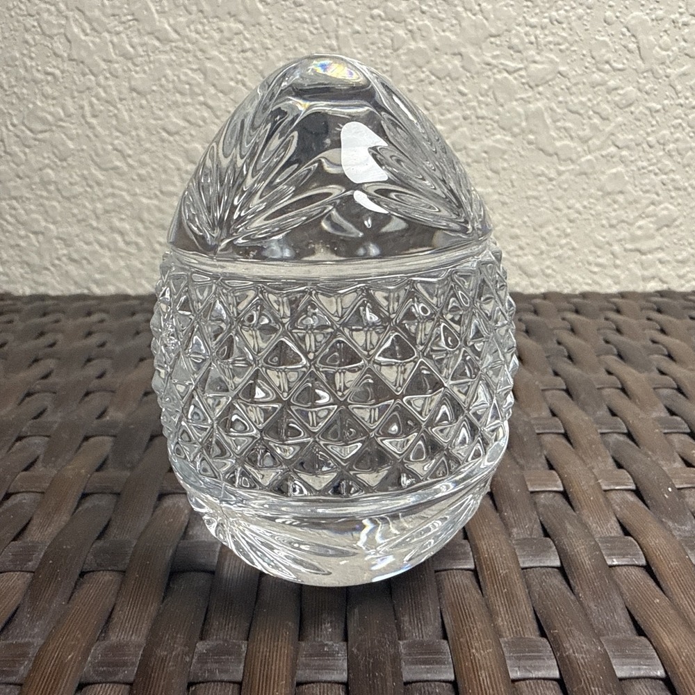 Vintage French Cut Crystal Glass Egg Paperweight Desk Decor FRANCE